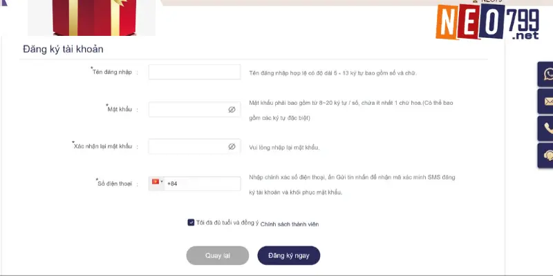 Đăng Ký NEO79 Bằng Các Thao Tác Đơn Giản 4 Hướng dẫn thao tác cơ bản để tạo tài khoản mới