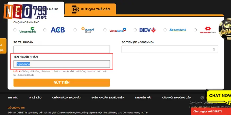 Rút Tiền NEO79 – Nhanh Chóng, An Toàn, Tiện Lợi 3 Quy trình rút tiền NEO79 cực đơn giản với hội viên